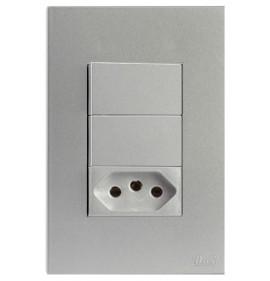 Conjunto Interruptor Duplo Paralelo + 1 Tomada 10a Separado 4x2 - RECTA PRATA SATIN FOSCO